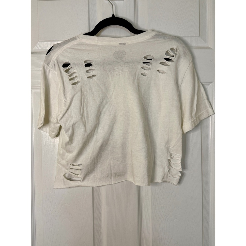 The Beatles Graphic T-Shirt Women Small White Distressed Cropped Band Tee - Picture 3 of 5